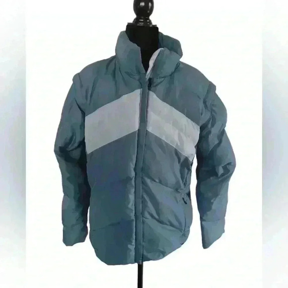 Columbia Women's Colorblocked Blue and Gray Down Puffer Jacket  L - Picture 1 of 15